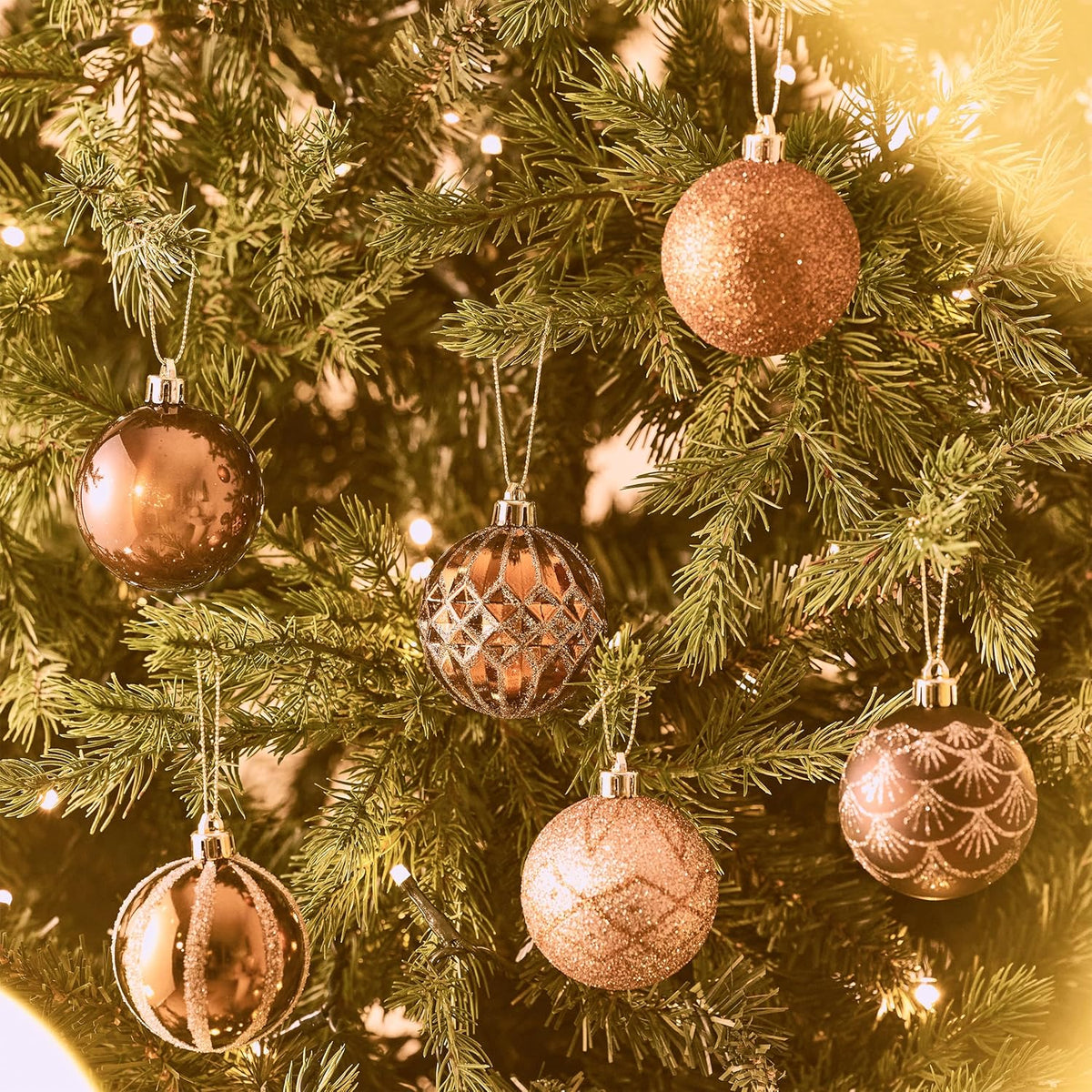 Valery Madelyn Christmas Ornaments Set, 30ct 2 Inches Bronze Copper Brown Gold Shatterproof