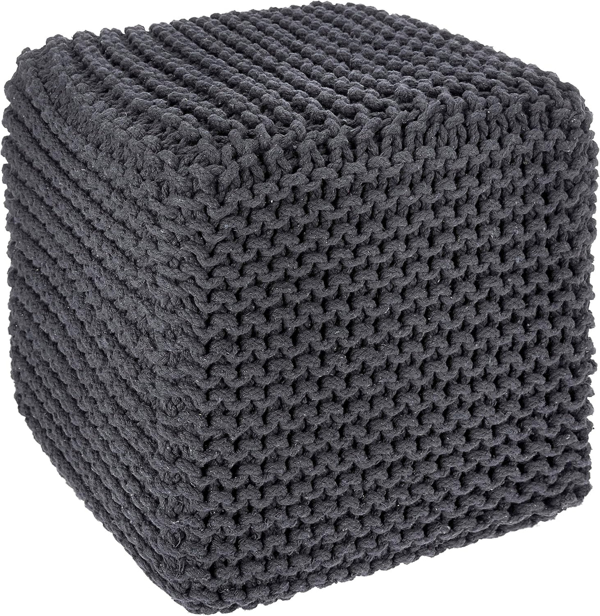 REDEARTH Cube Pouf Foot Stool Ottoman - Hand Knitted Coffee Table - Cotton Cord Boho Pouffe - Home