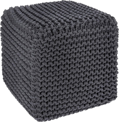 REDEARTH Cube Pouf Foot Stool Ottoman - Hand Knitted Coffee Table - Cotton Cord Boho Pouffe - Home