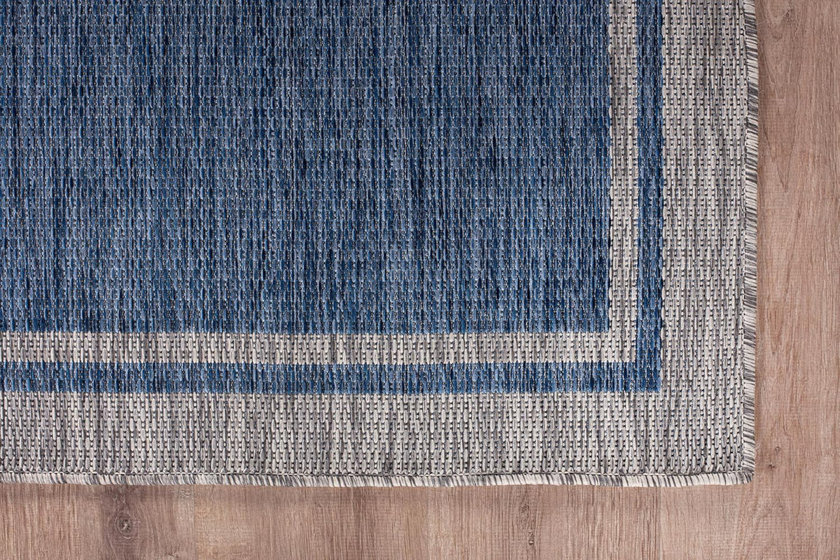 CAMILSON Outdoor Rug, 9x12 Bordered Navy Blue Gray Modern Large Area Rugs for Indoor and Outdoor