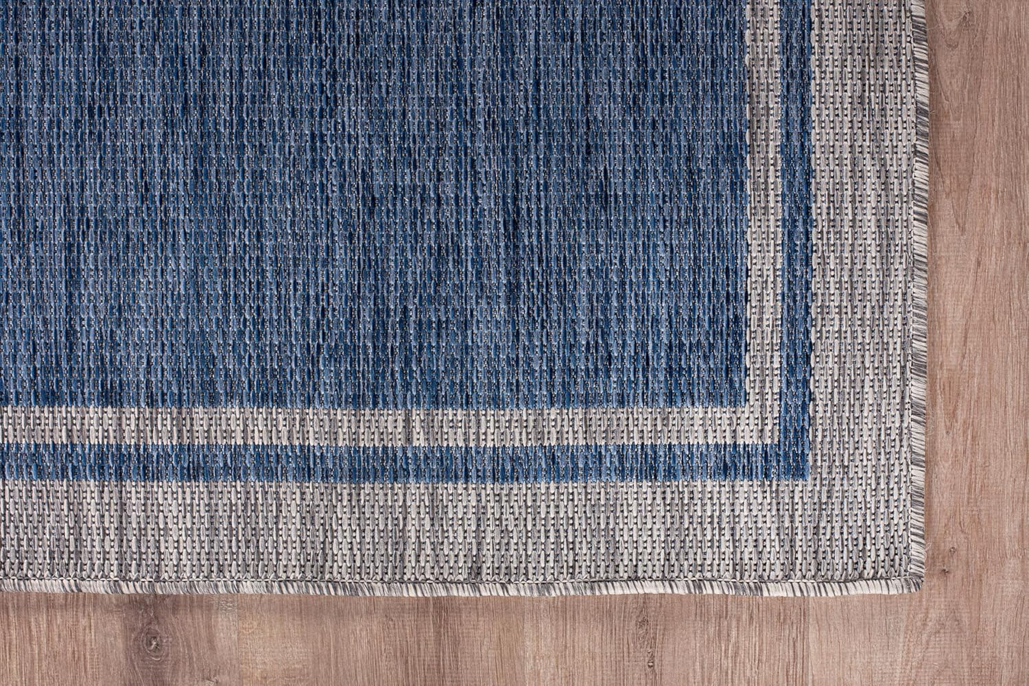 CAMILSON Outdoor Rug, 9x12 Bordered Navy Blue Gray Modern Large Area Rugs for Indoor and Outdoor