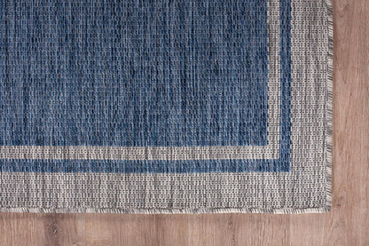 CAMILSON Outdoor Rug, 9x12 Bordered Navy Blue Gray Modern Large Area Rugs for Indoor and Outdoor