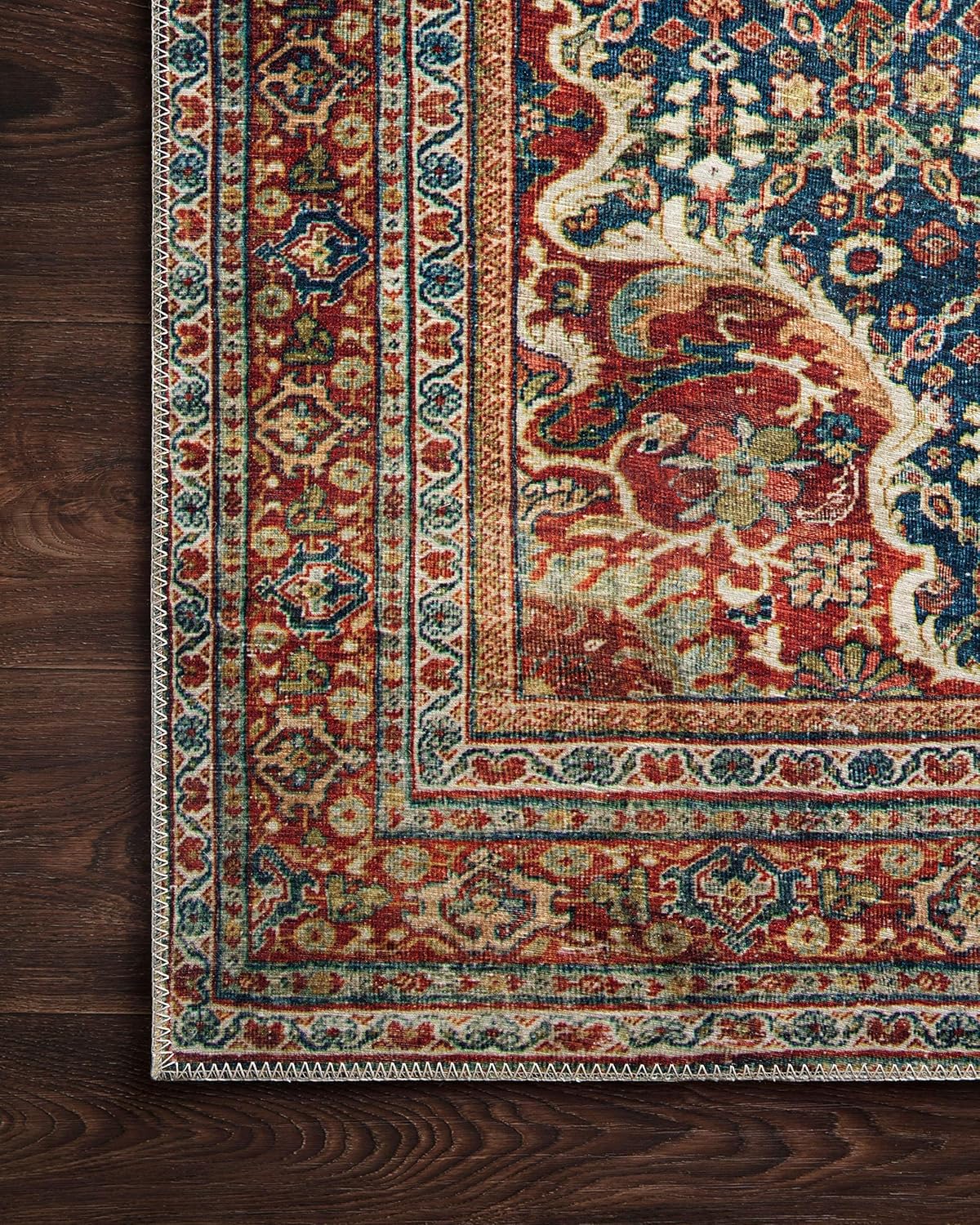 Loloi Layla Collection LAY-09 Cobalt Blue/Spice 2'-6" x 9'-6" .13" Thick Runner Rug, Soft, Durable