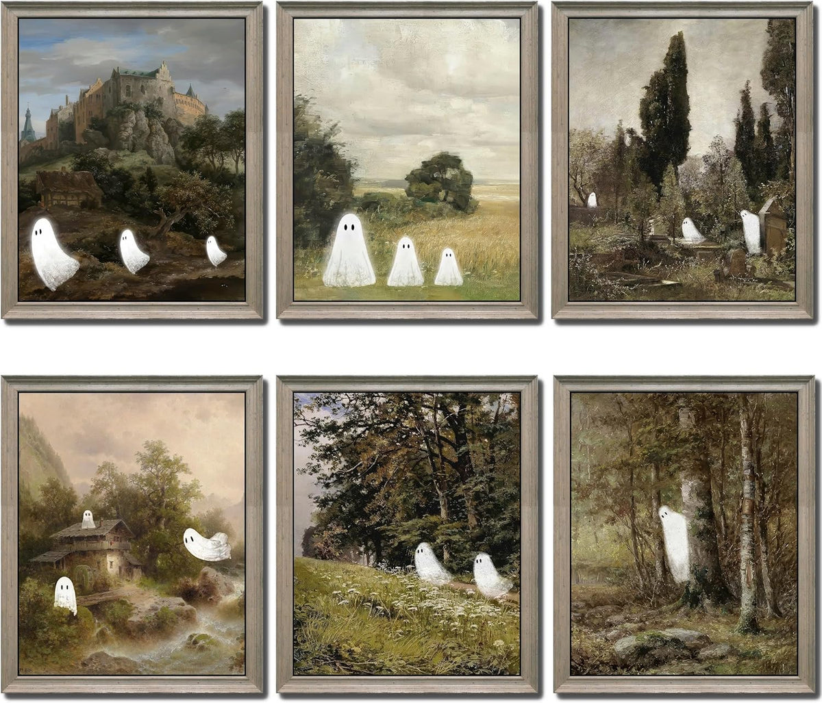 LANCHI95 6 Pcs 8x10in Halloween Wall Art Prints, Vintage Posters, Cute Ghost Pictures for Bedroom