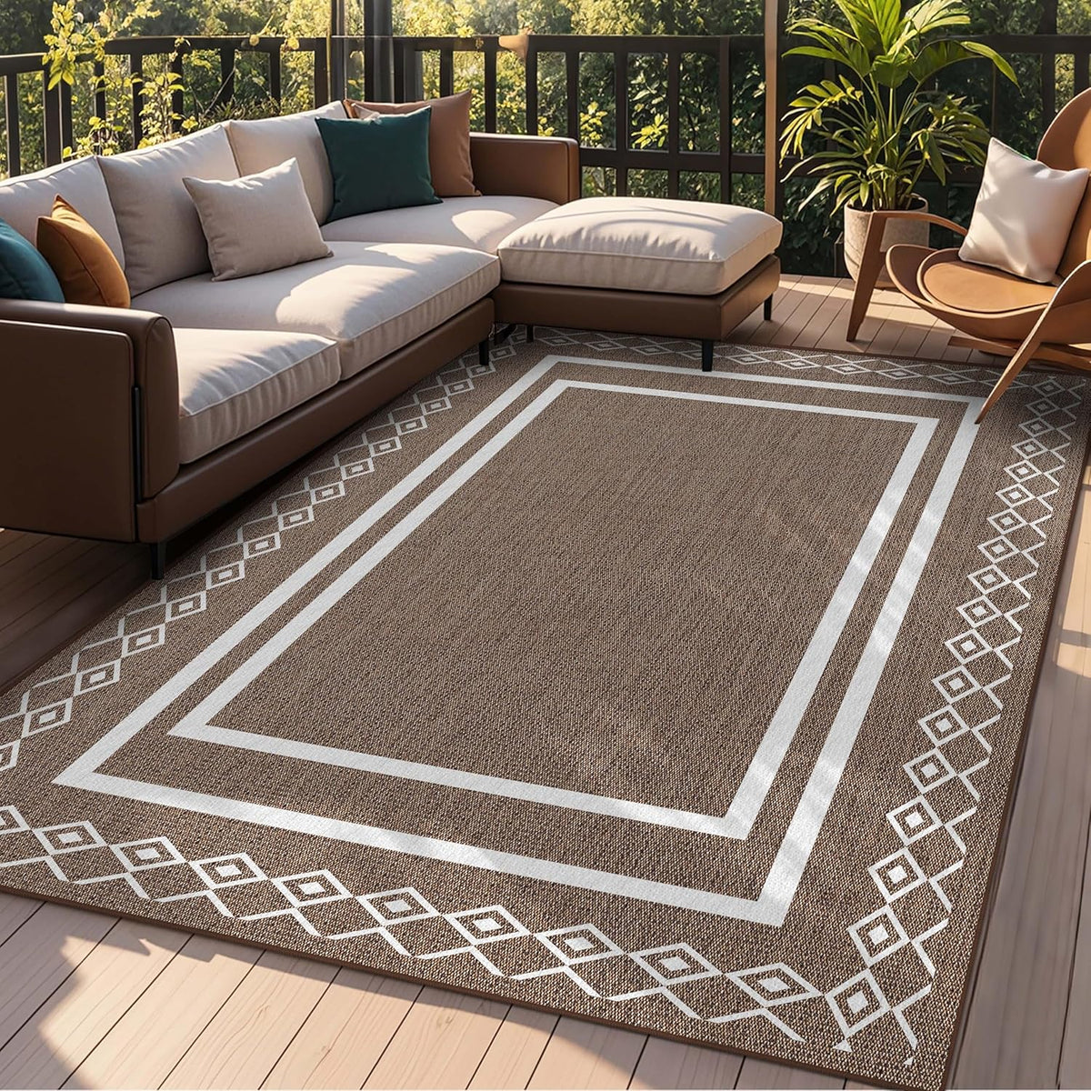 Outdoor Patio Rug, Outside Rectangular Carpet, Moroccan Geometric Rugs, Washable Large Indoor