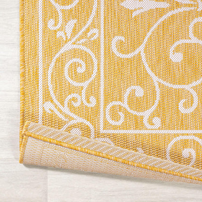 JONATHAN Y Vintage Filigree Indoor Outdoor Square Area Rug 5X5 Yellow/Cream, Charleston Textured