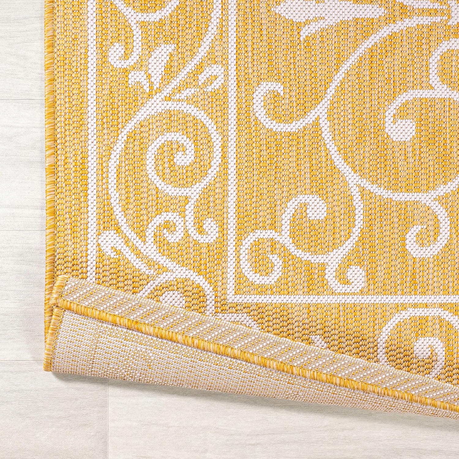 JONATHAN Y Vintage Filigree Indoor Outdoor Area Rug 9X12 Yellow/Cream, Charleston Textured Weave