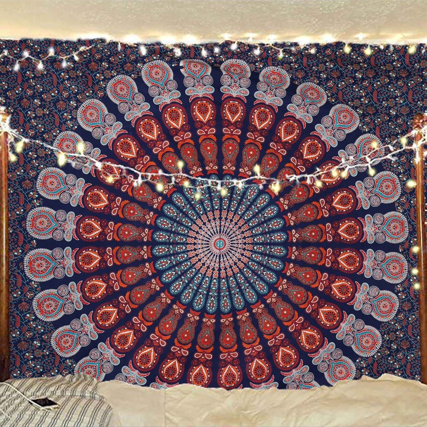 Bless International Handmade Indian hippie Bohemian Psychedelic Peacock Mandala Wall hanging