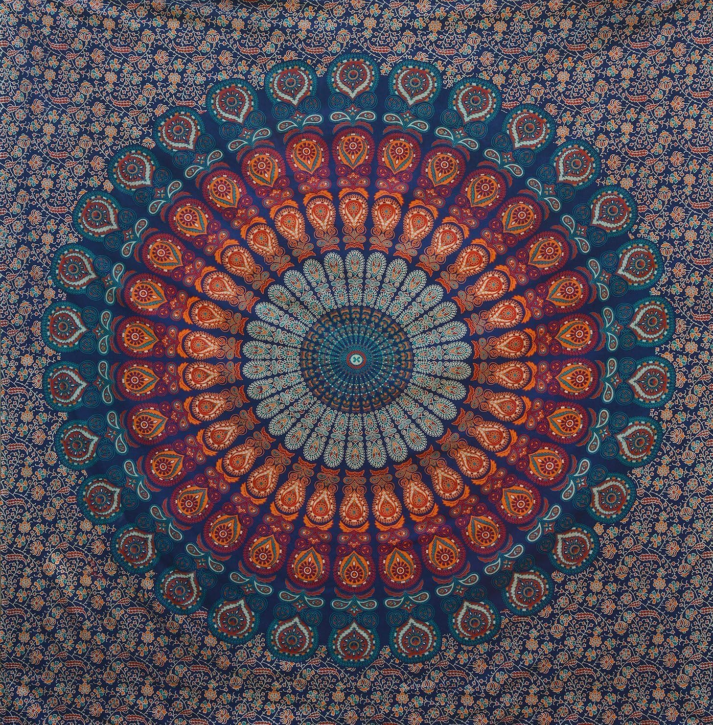 Bless International Handmade Indian hippie Bohemian Psychedelic Peacock Mandala Wall hanging
