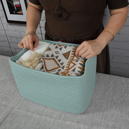 Cotton Rope storage Basket Bins Woven Basket for Organizing Shelves Rectangle Decorative Baskets