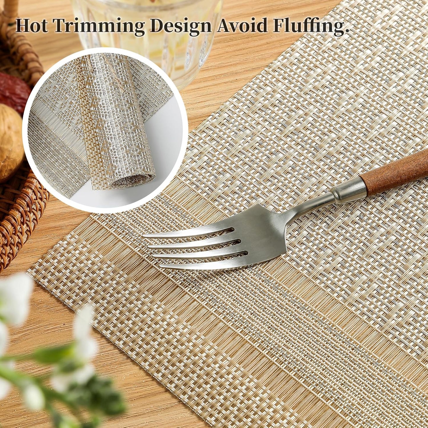 Leetaltree Stardust Yellow Placemats Set of 4 - Heat Resistant Non-Slip Place mats for Dining