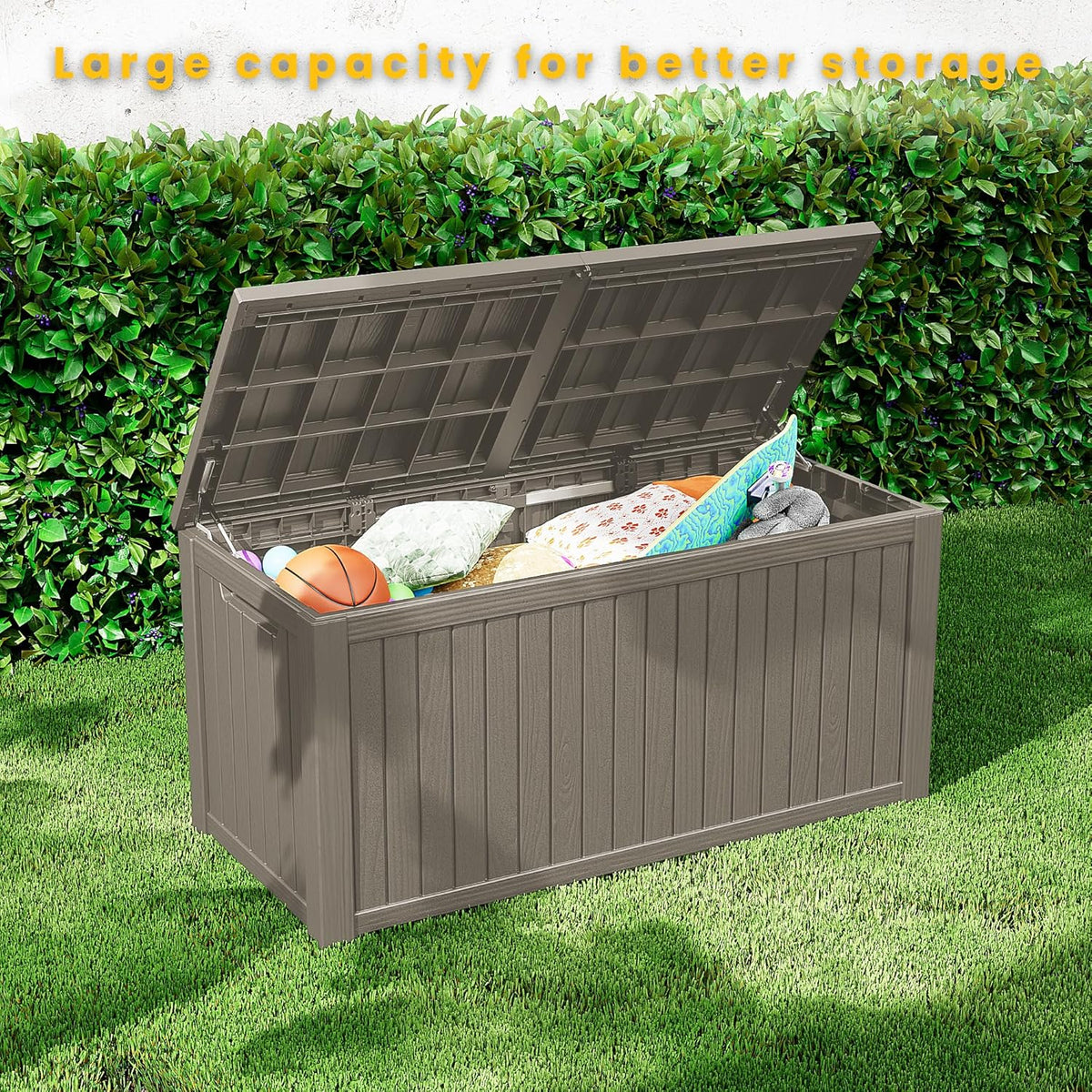 200 Gallon Outdoor Storage Box Waterproof Lockable Resin Deck Box Large, Patio Storage Bin for Pool