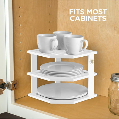 Cabinet Organizer Shelf - Bamboo Corner Rack for Kitchen Counter, Cabinet Space Saver for Plates