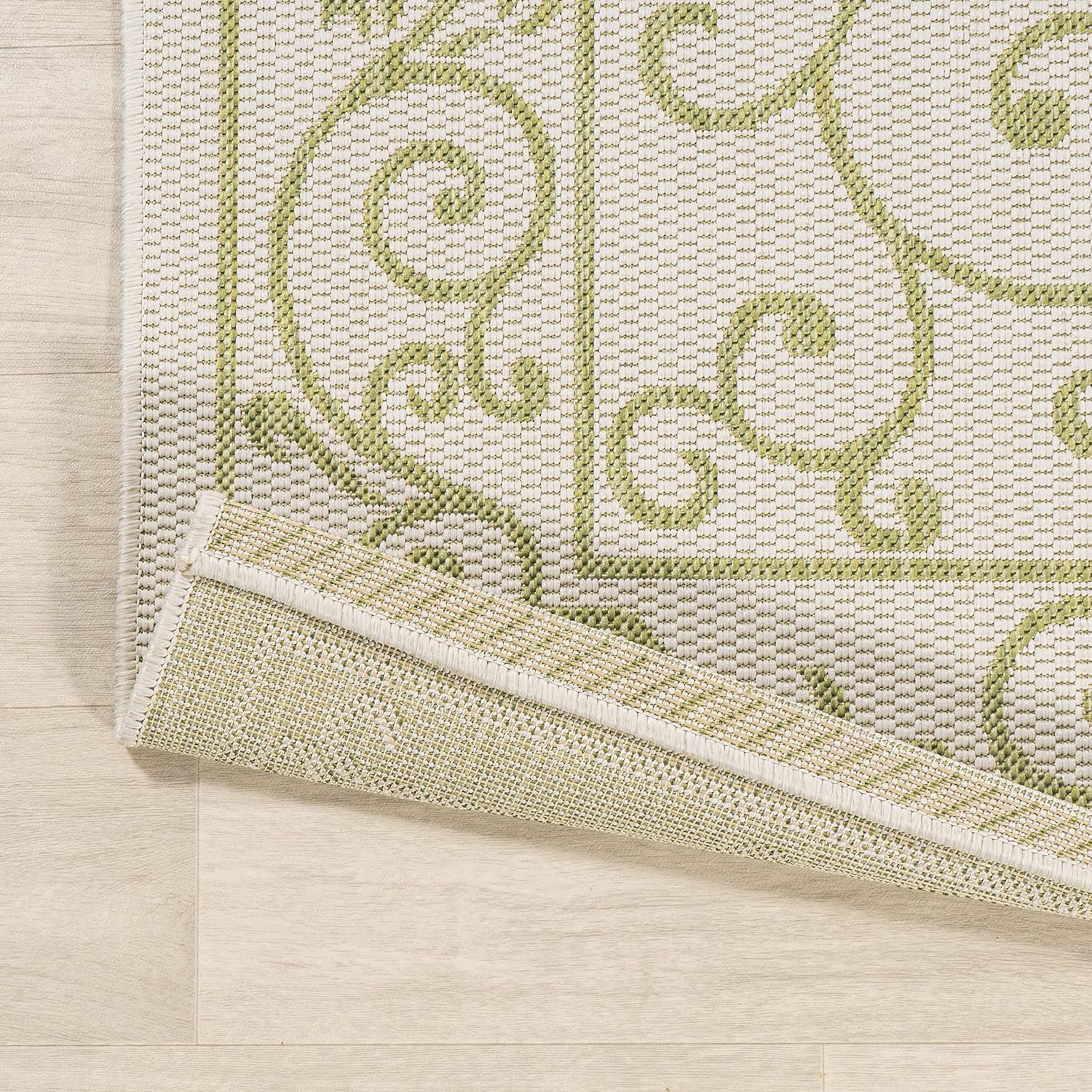JONATHAN Y Vintage Filigree Indoor Outdoor Area Rug 5X8 Cream/Green, Charleston Textured Weave for