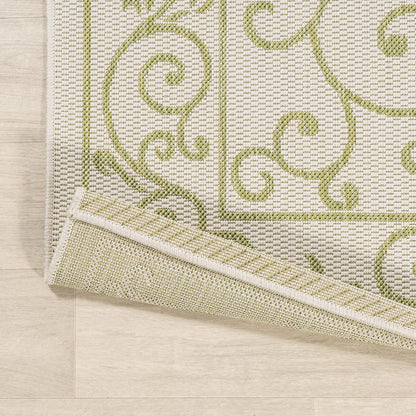 JONATHAN Y Vintage Filigree Indoor Outdoor Area Rug 5X8 Cream/Green, Charleston Textured Weave for