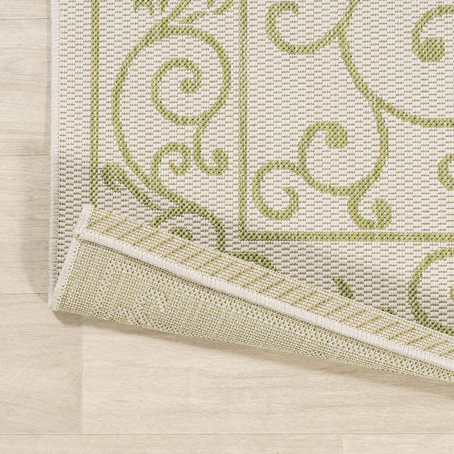 JONATHAN Y Vintage Filigree Indoor Outdoor Round Area Rug 5 Ft Cream/Green, Charleston Textured