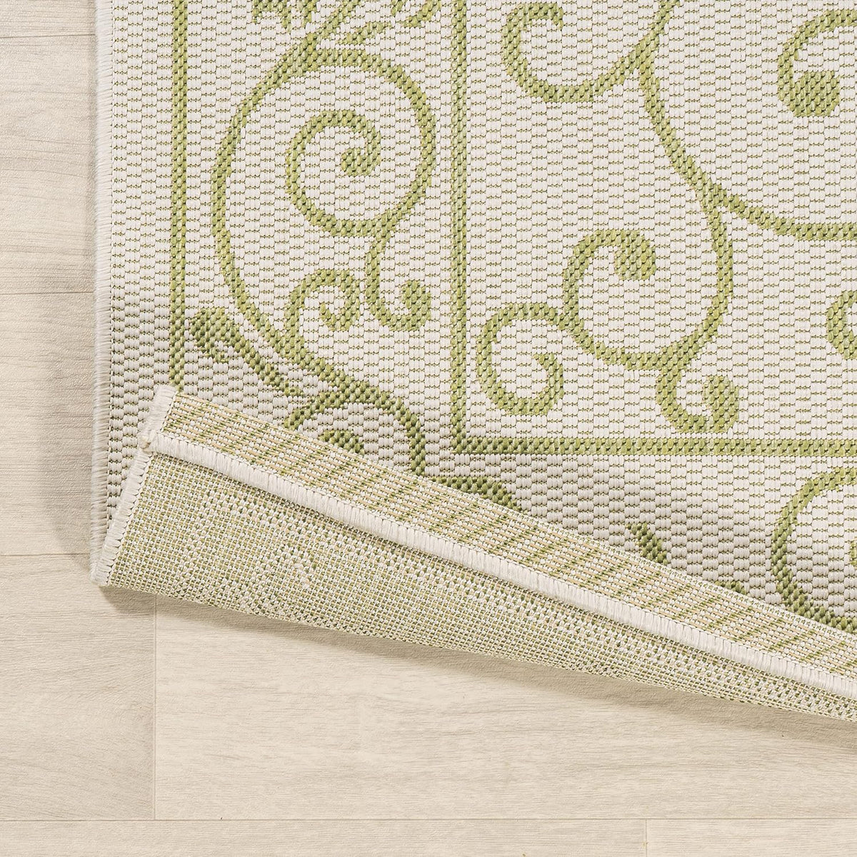 JONATHAN Y Vintage Filigree Indoor Outdoor Area Rug 3X5 Cream/Green, Charleston Textured Weave for