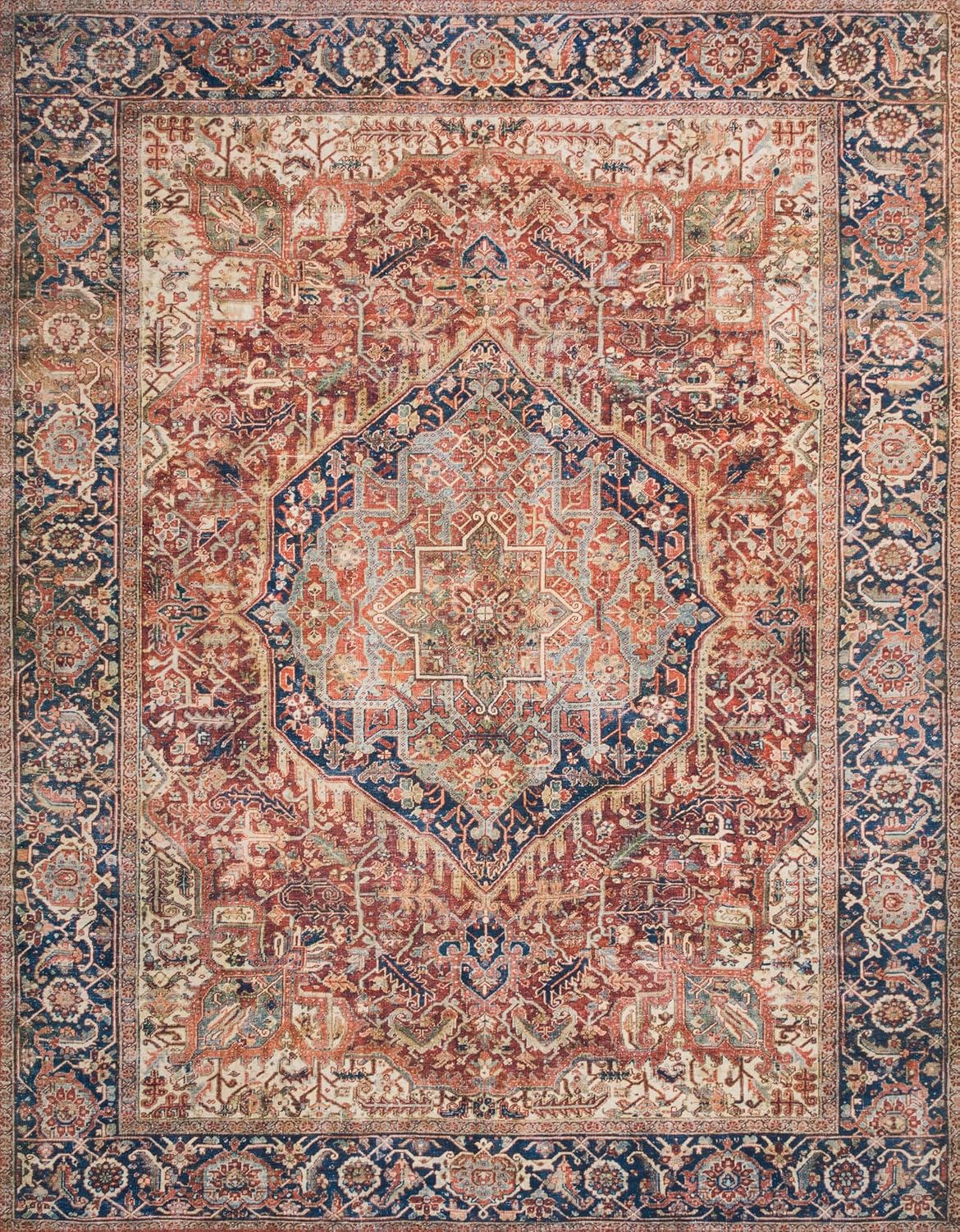 Loloi Layla Collection LAY-08 Red/Navy 2'-6" x 12'-0" .13" Thick Runner Rug, Soft, Durable, Vintage