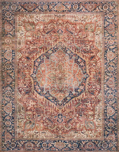 Loloi Layla Collection LAY-08 Red/Navy 7'-6" x 9'-6" .13" Thick Area Rug, Soft, Durable, Vintage