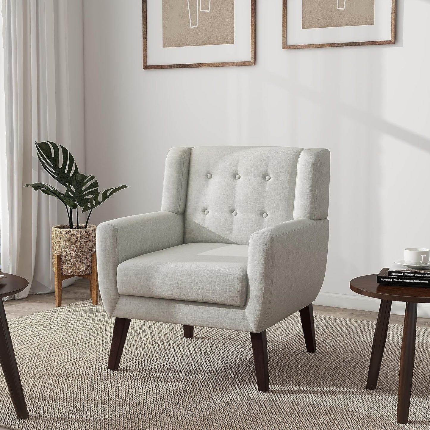 UIXE Accent Chair, Modern Upholstered Armchair in Fabric for Living Room, Comfy Club Arm Chairs
