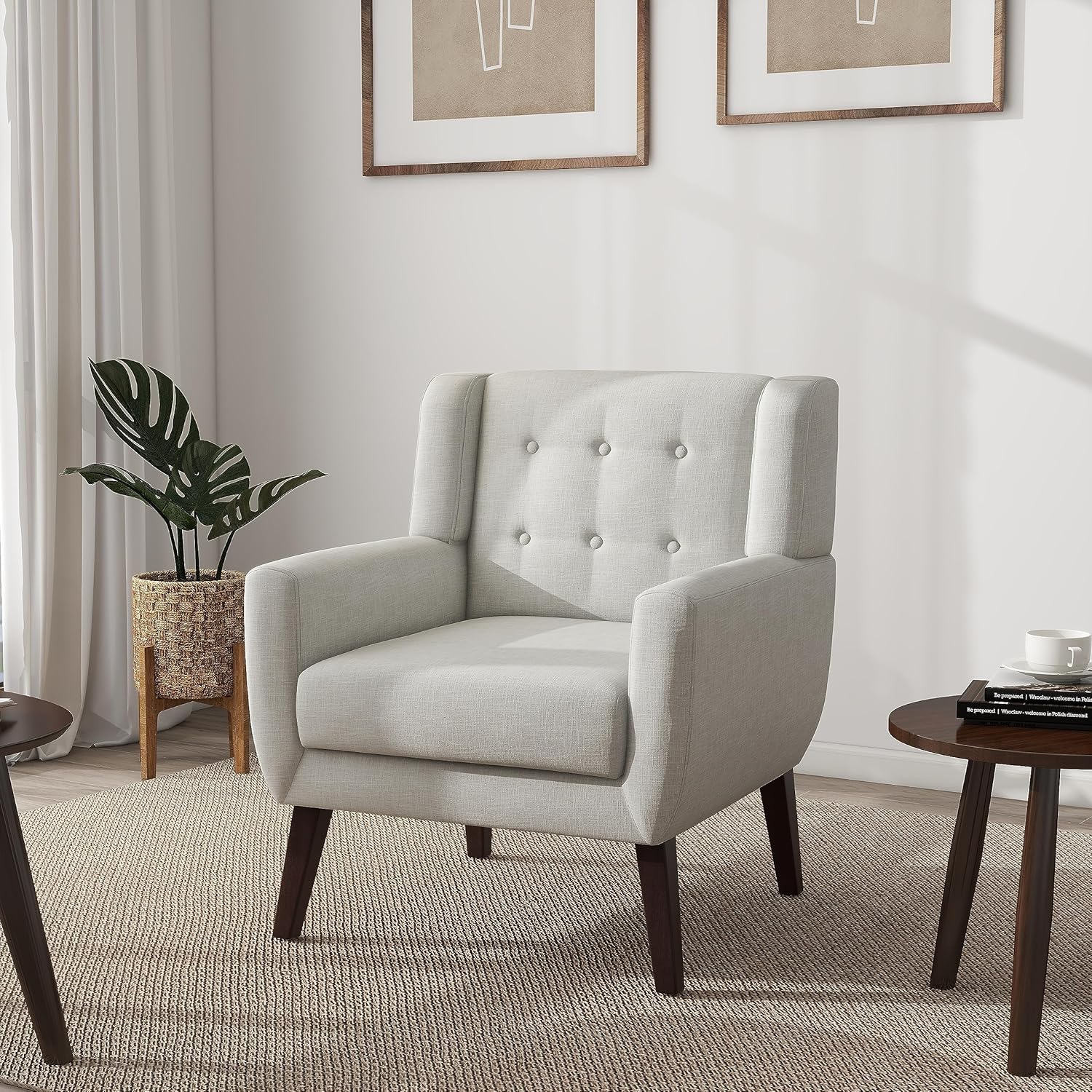 UIXE Accent Chair, Modern Upholstered Armchair in Fabric for Living Room, Comfy Club Arm Chairs