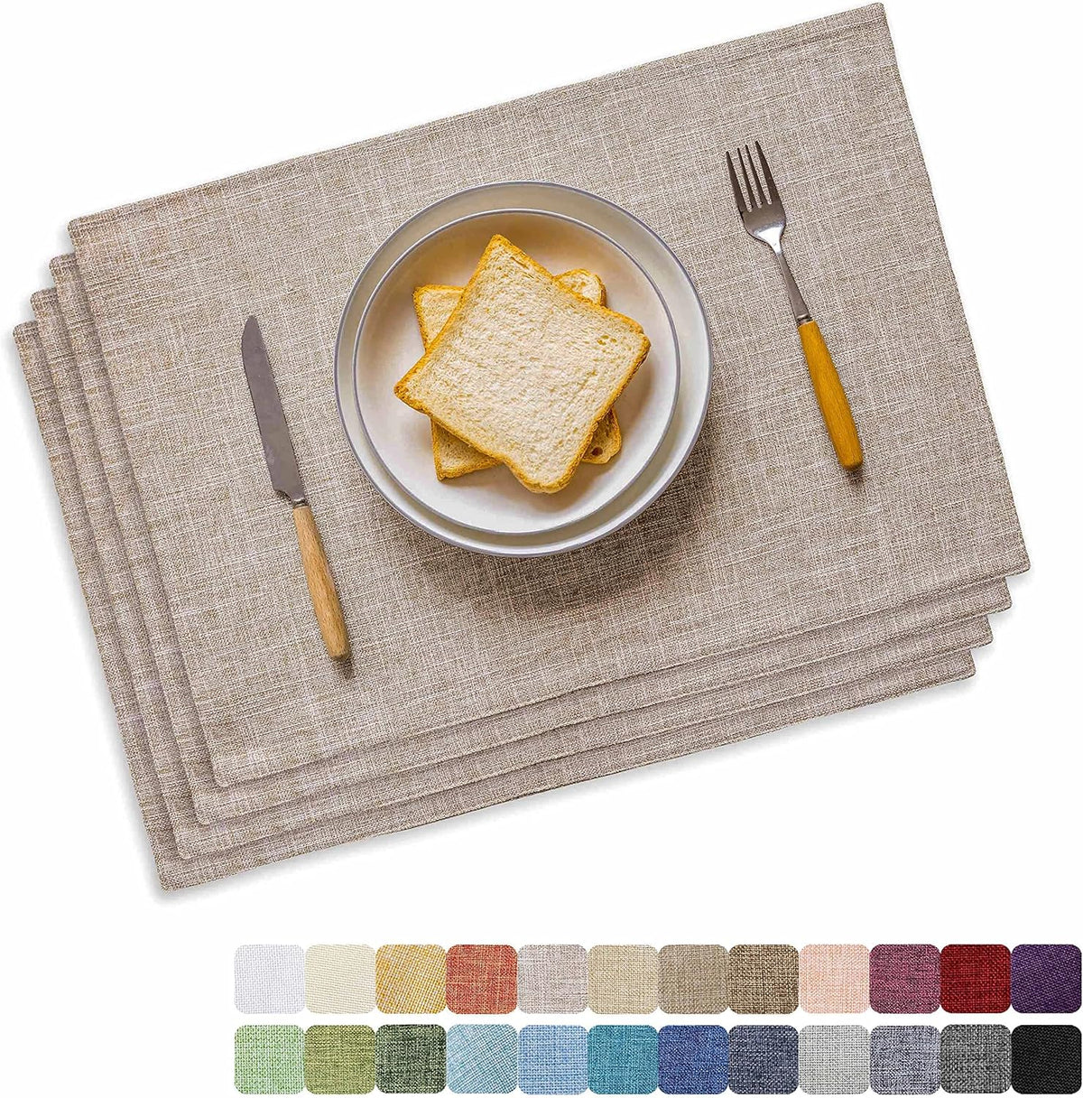 Home Brilliant Linen Place Mats Set of 4 Heat Resistant Dining Table Place Mats Cloth Placemats