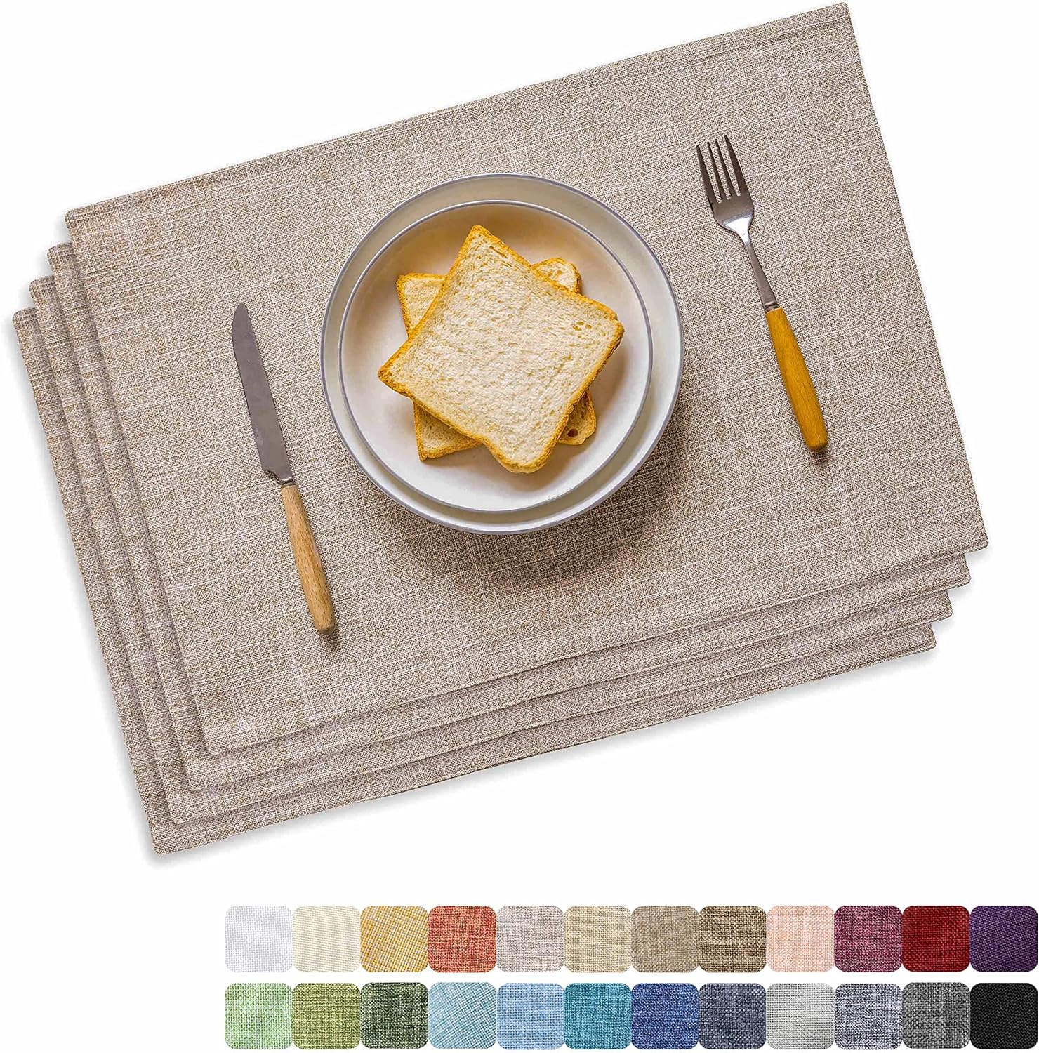 Home Brilliant Linen Place Mats Set of 4 Heat Resistant Dining Table Place Mats Cloth Placemats