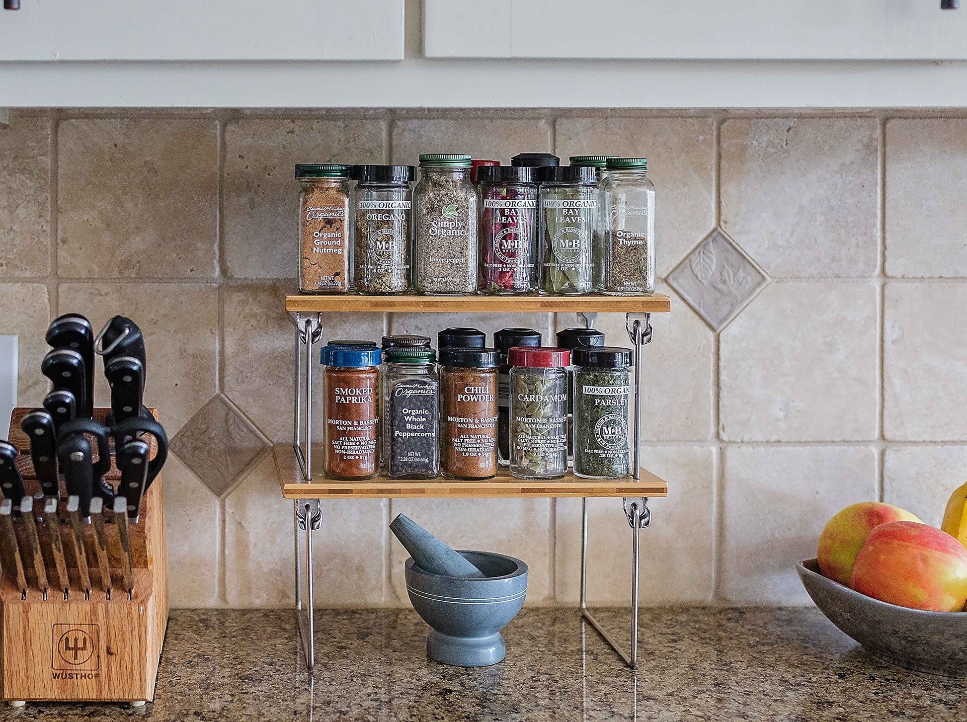 Internet's Best Stacking Utility Shelf, Bamboo 2-Tier Cabinet Organizer, Kitchen Countertop Shelf
