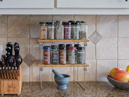 Internet's Best Stacking Utility Shelf, Bamboo 2-Tier Cabinet Organizer, Kitchen Countertop Shelf
