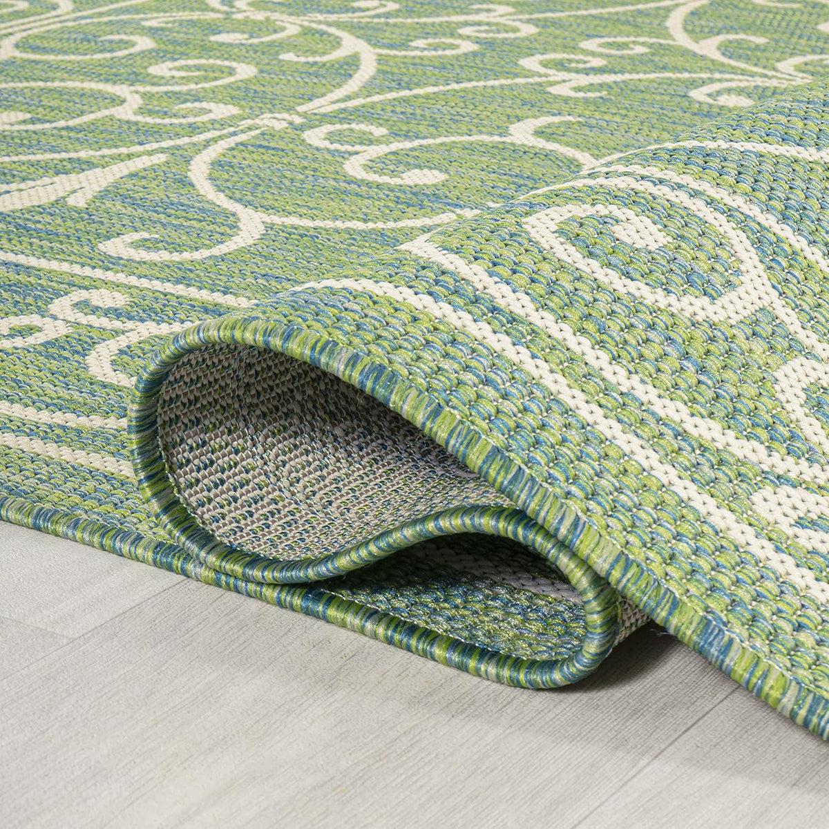 JONATHAN Y Vintage Filigree Indoor Outdoor Area Rug 5X8 Green/Ivory, Charleston Textured Weave for