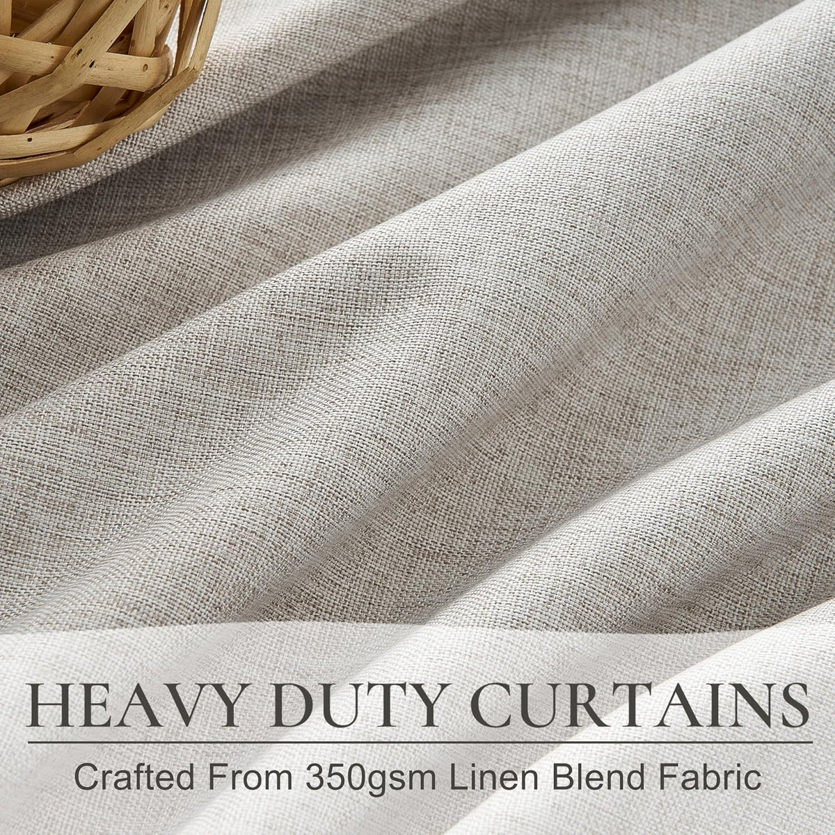 Natural Melange Pleat Room Darkening Curtains 84 Inch Length 2 Panels Set for Living Room, Linen