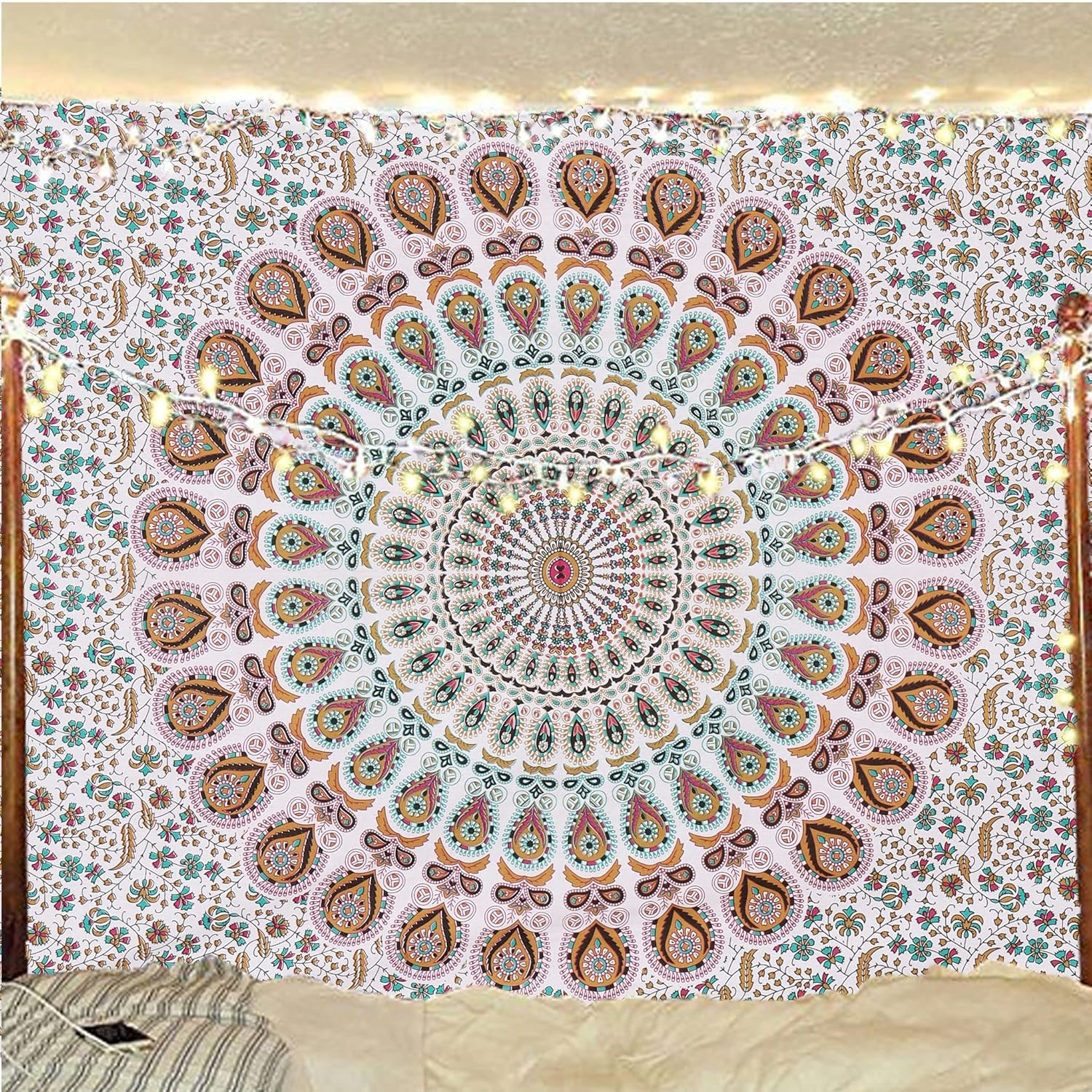 Bless International Handmade Indian hippie Bohemian Psychedelic Peacock Mandala Wall hanging