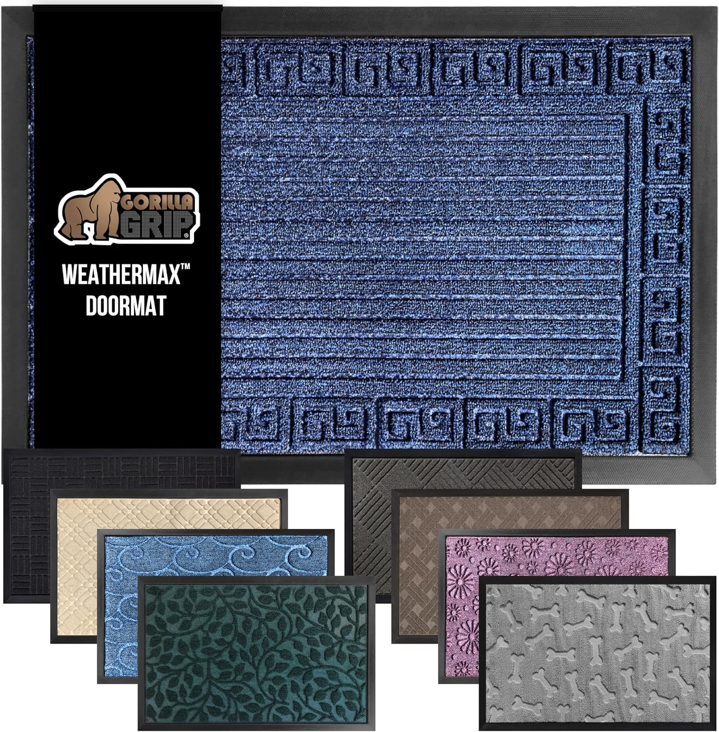 GORILLA GRIP 100% Waterproof All-Season WeatherMax Doormat 35x23, US Designed Natural Rubber, Stain