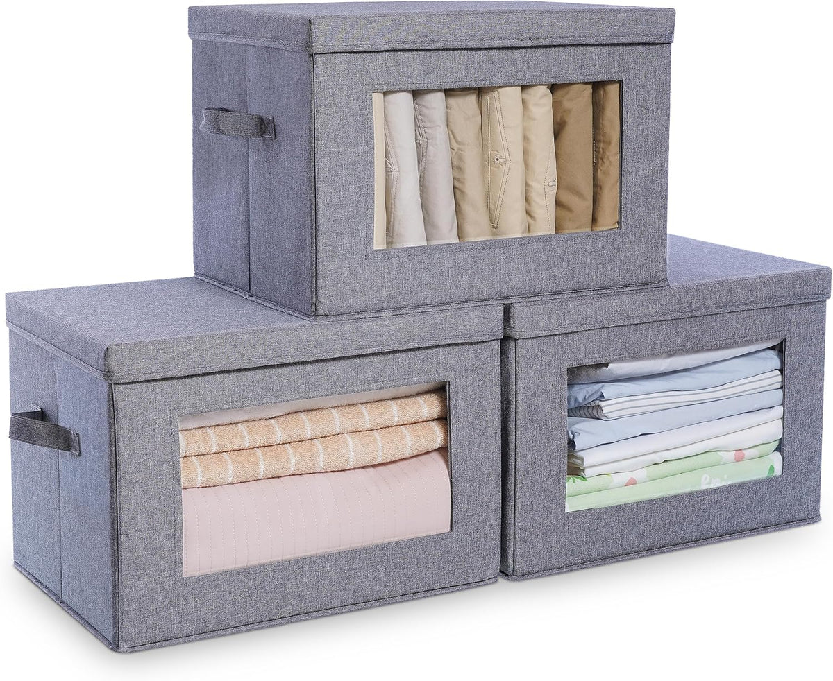 Citylife 3-Pack Collapsible Storage Bins with Lids, Linen Fabric Foldable Storage Boxes, Cube