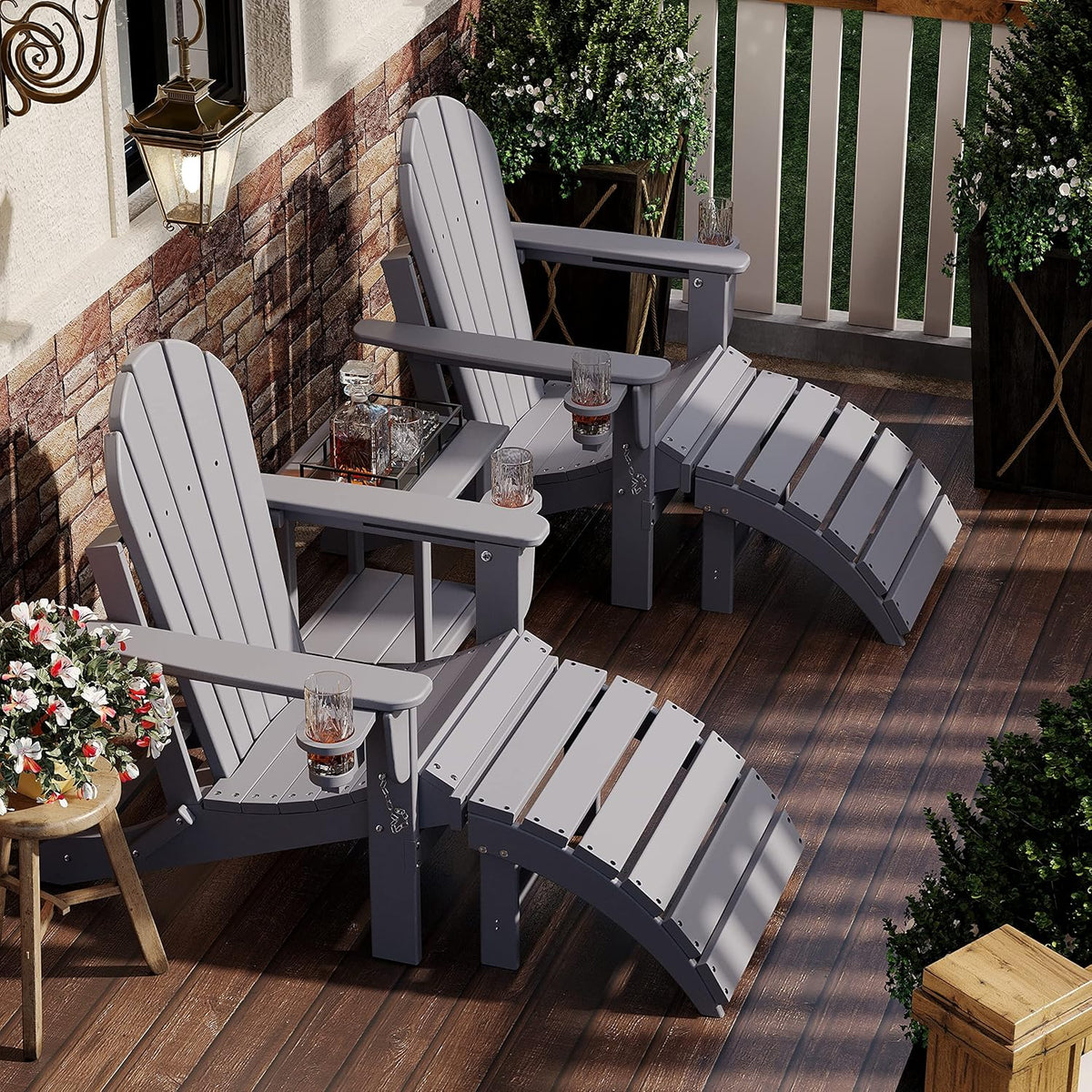 Sundale Outdoor Folding Plastic Adirondack Ottoman, All-Weather Adirondack Chair Footrest, Fade and