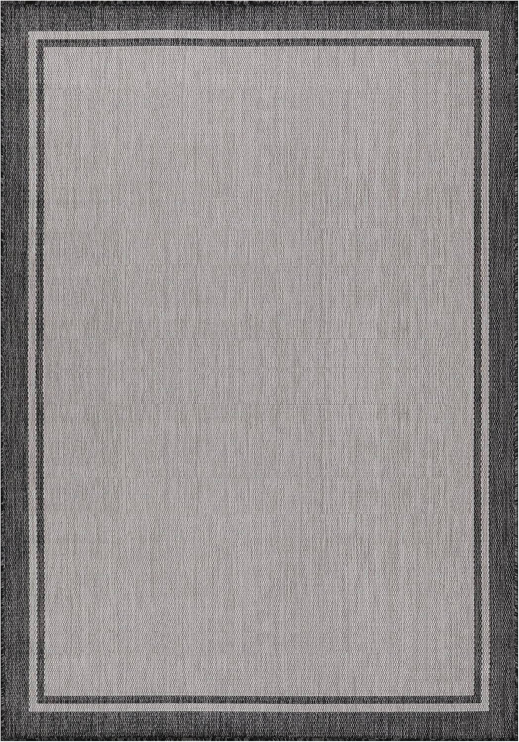 CAMILSON Indoor Outdoor Rug, 10x14 Bordered Gray Modern Area Rugs for Large Indoor and Outdoor