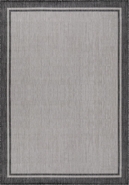 CAMILSON Indoor Outdoor Rug, 10x14 Bordered Gray Modern Area Rugs for Large Indoor and Outdoor