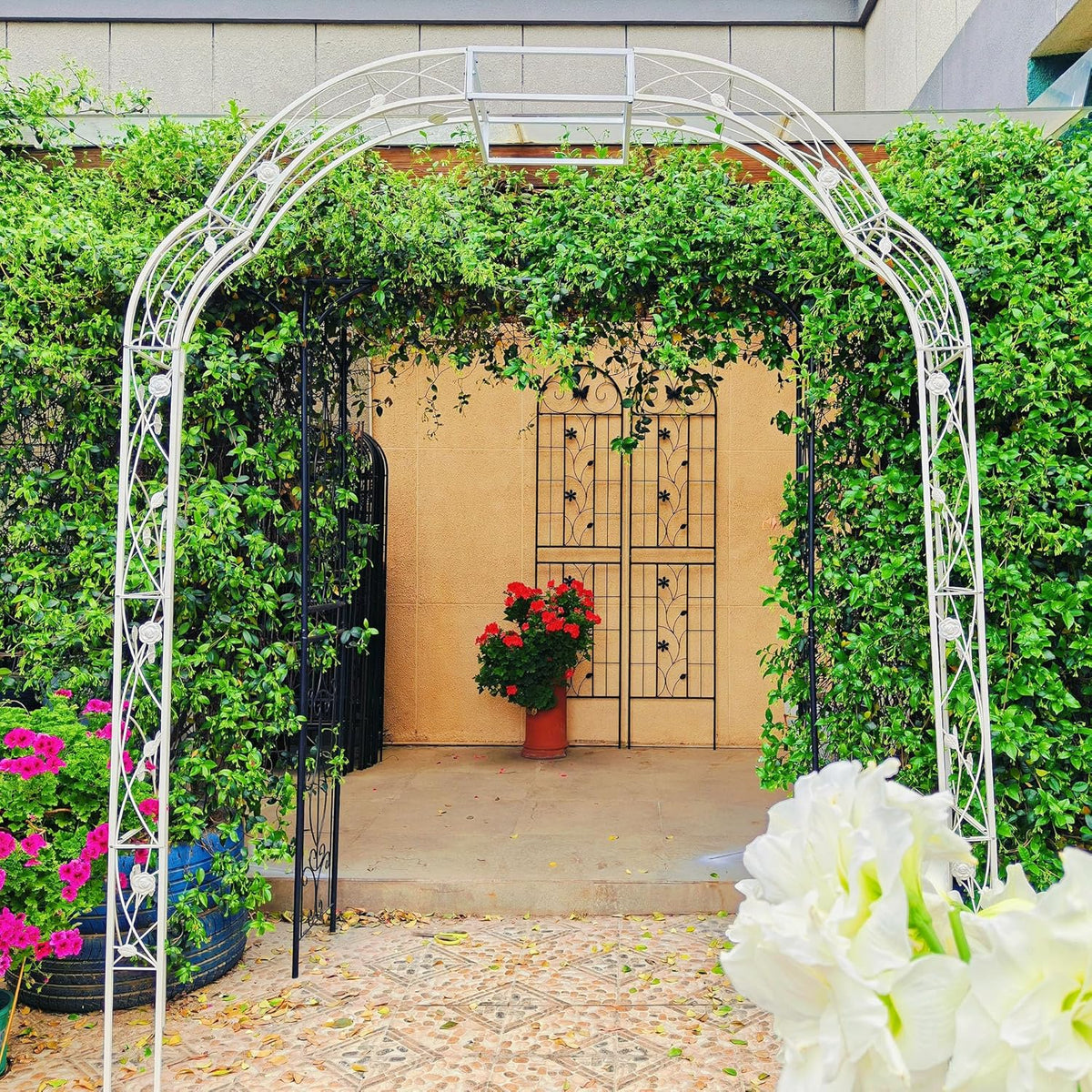 Metal Garden Arch 98.4" H Garden Arbor Trellis for Outdoor Climbing Plants Support Rose Lawn Tall