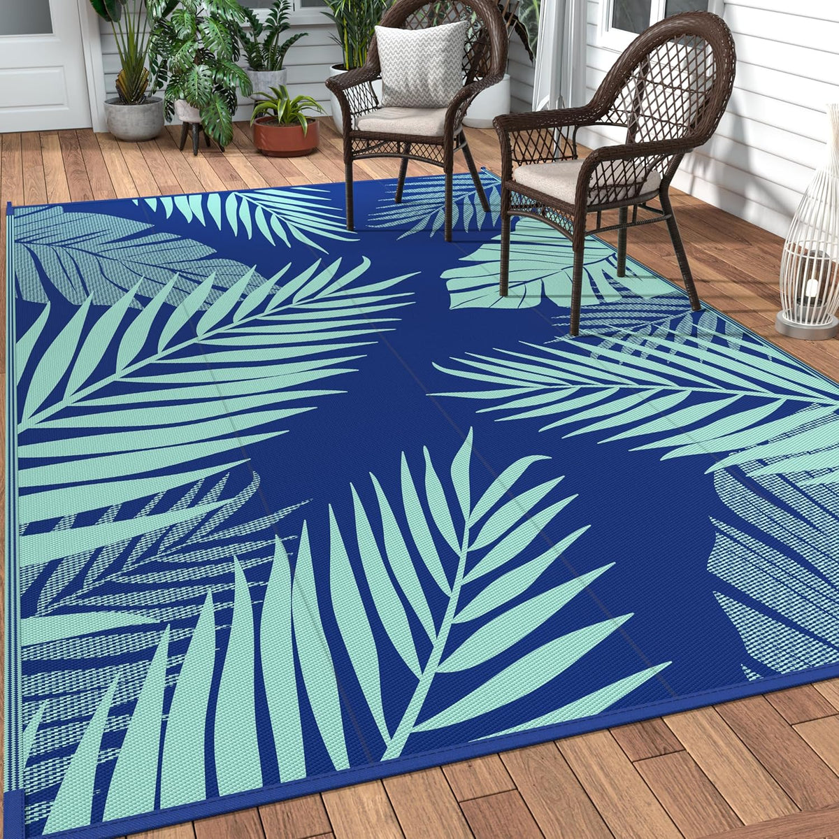 GENIMO Outdoor Rug 8' x 10' Waterproof for Patios Clearance, Reversible Outdoor Plastic Straw