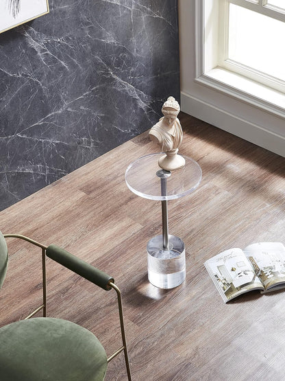 Clear Acrylic End Table,Side Table,Brushed Silver Metal,Round,for Office, Living Room and
