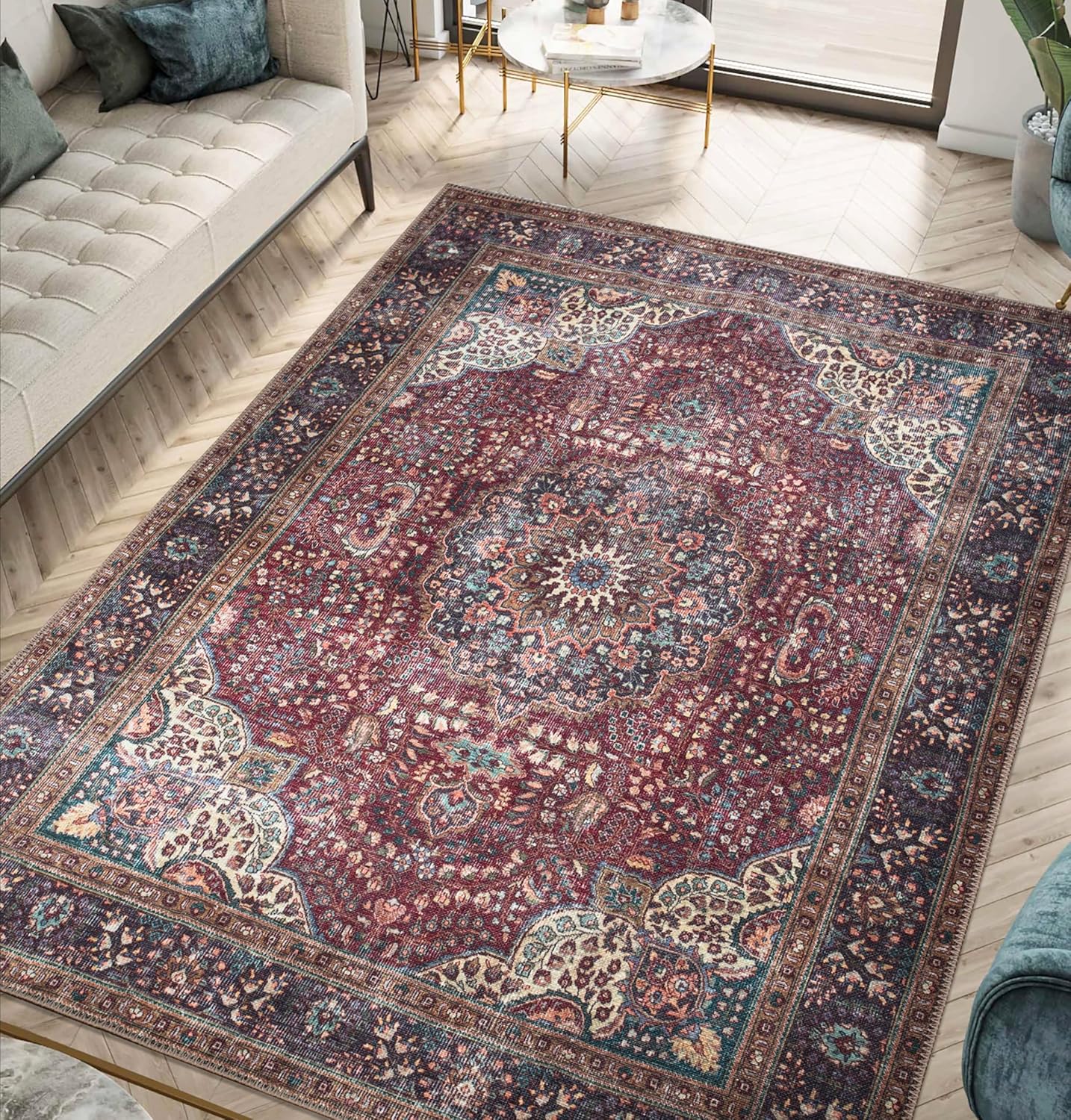 Keen Home Design 5x7 Rug - Machine Washable Area Rug with Non-Slip Backing, Ideal for Living Room