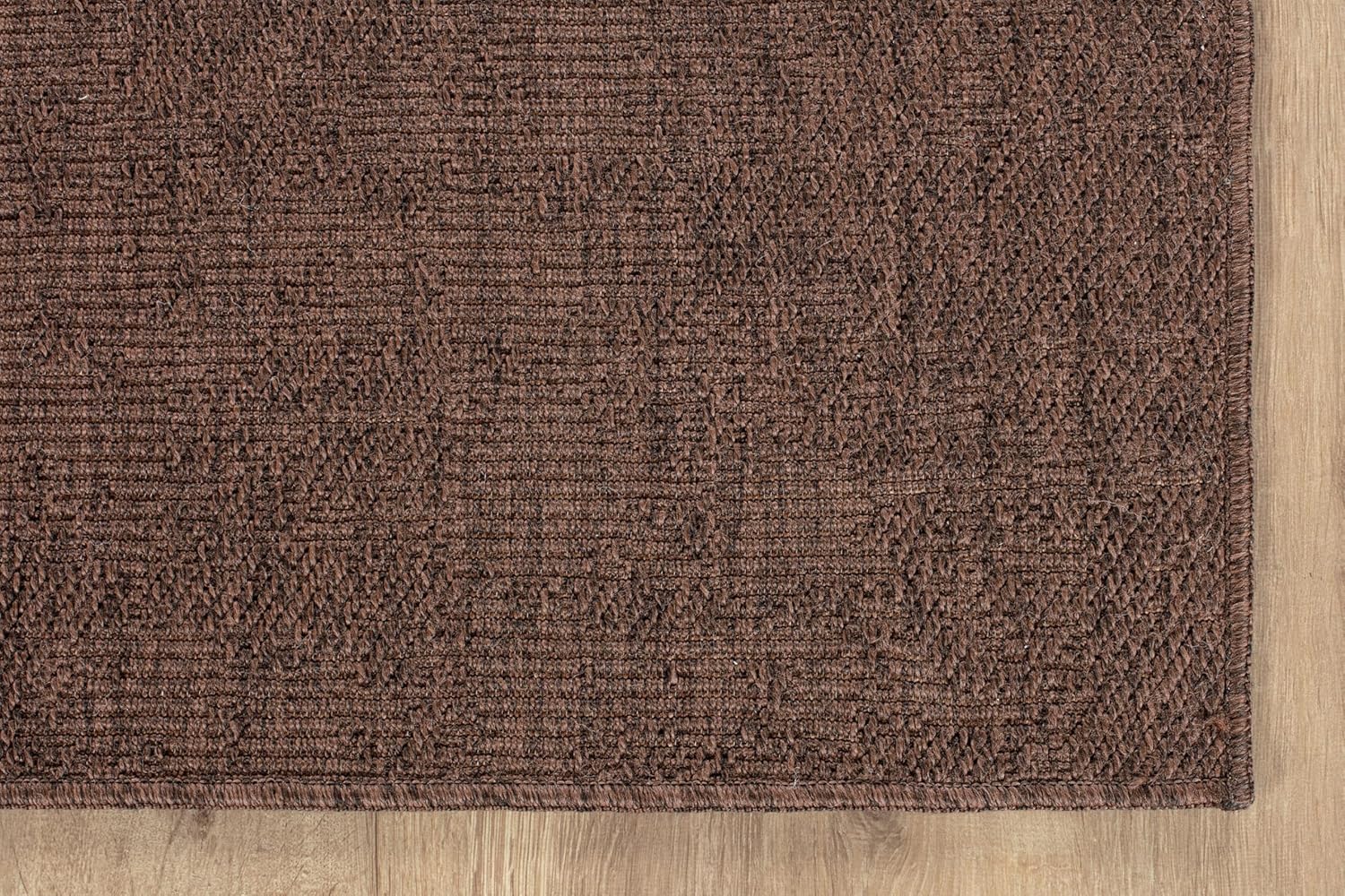 CAMILSON Indoor and Outdoor Runner Rug Brown Solid Boho Woven Design Easy-Cleaning Non Shedding