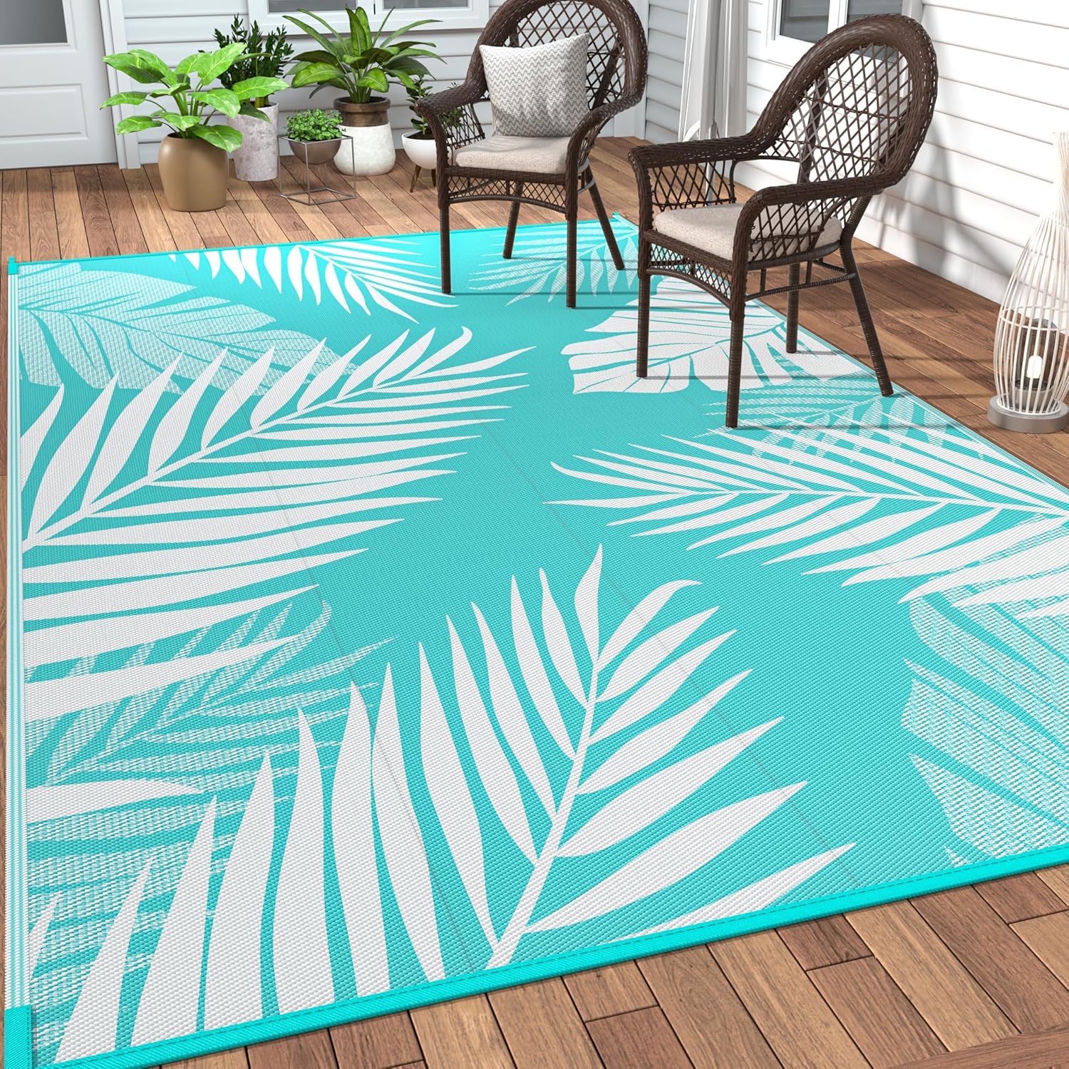 GENIMO Outdoor Rug 8' x 10' Waterproof for Patios Clearance, Reversible Outdoor Plastic Straw