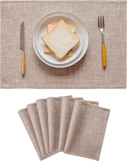 Home Brilliant Linen Place Mats Set of 6 Heat Resistant Dining Table Place Mats Cloth Placemats
