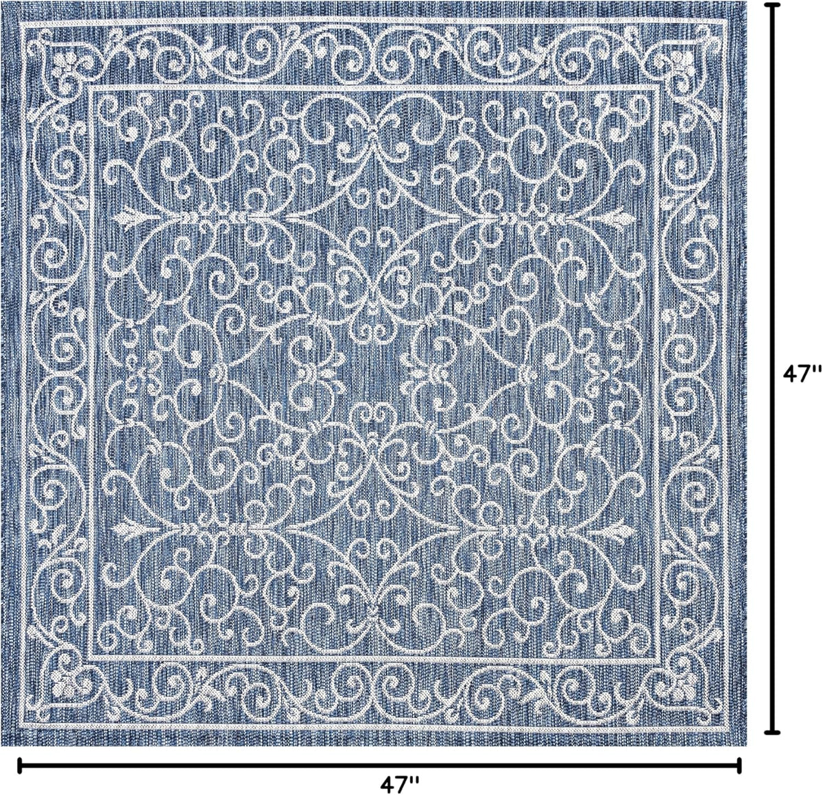 JONATHAN Y Vintage Filigree Indoor Outdoor Square Area Rug 4X4 Navy/Gray, Charleston Textured Weave