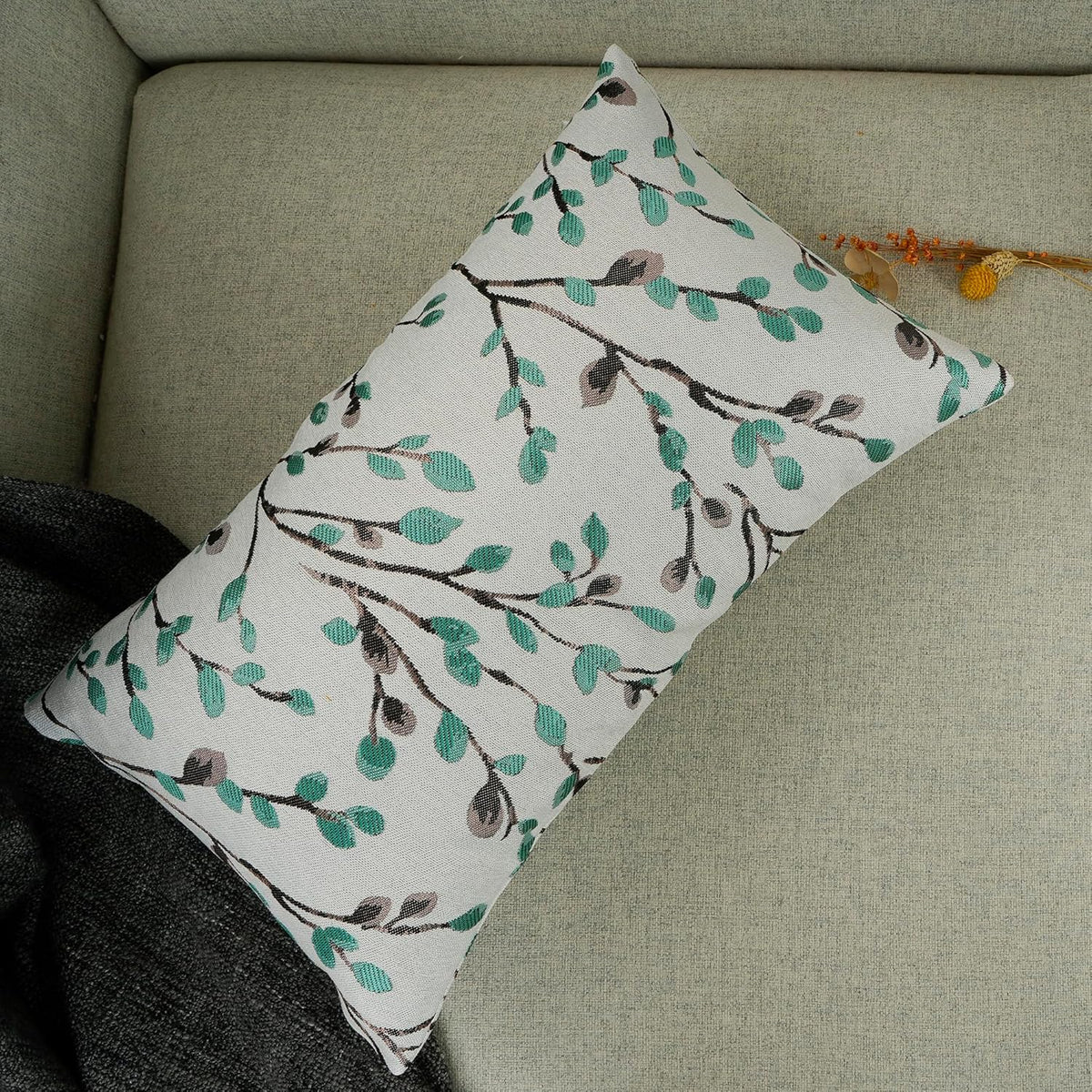 YOUR SMILE Classical Embroidery Jacquard Green Square Decorative Throw Pillow Case Cushion