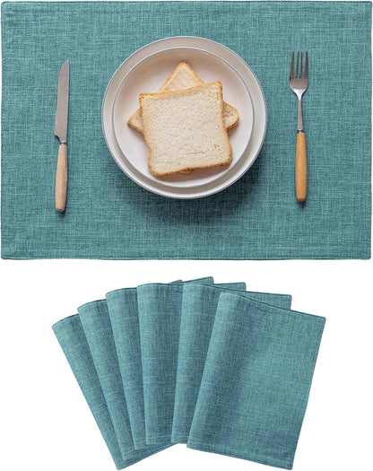 Home Brilliant Linen Placemats Set of 6 Heat Resistant Dining Table Place Mats for Kitchen Table