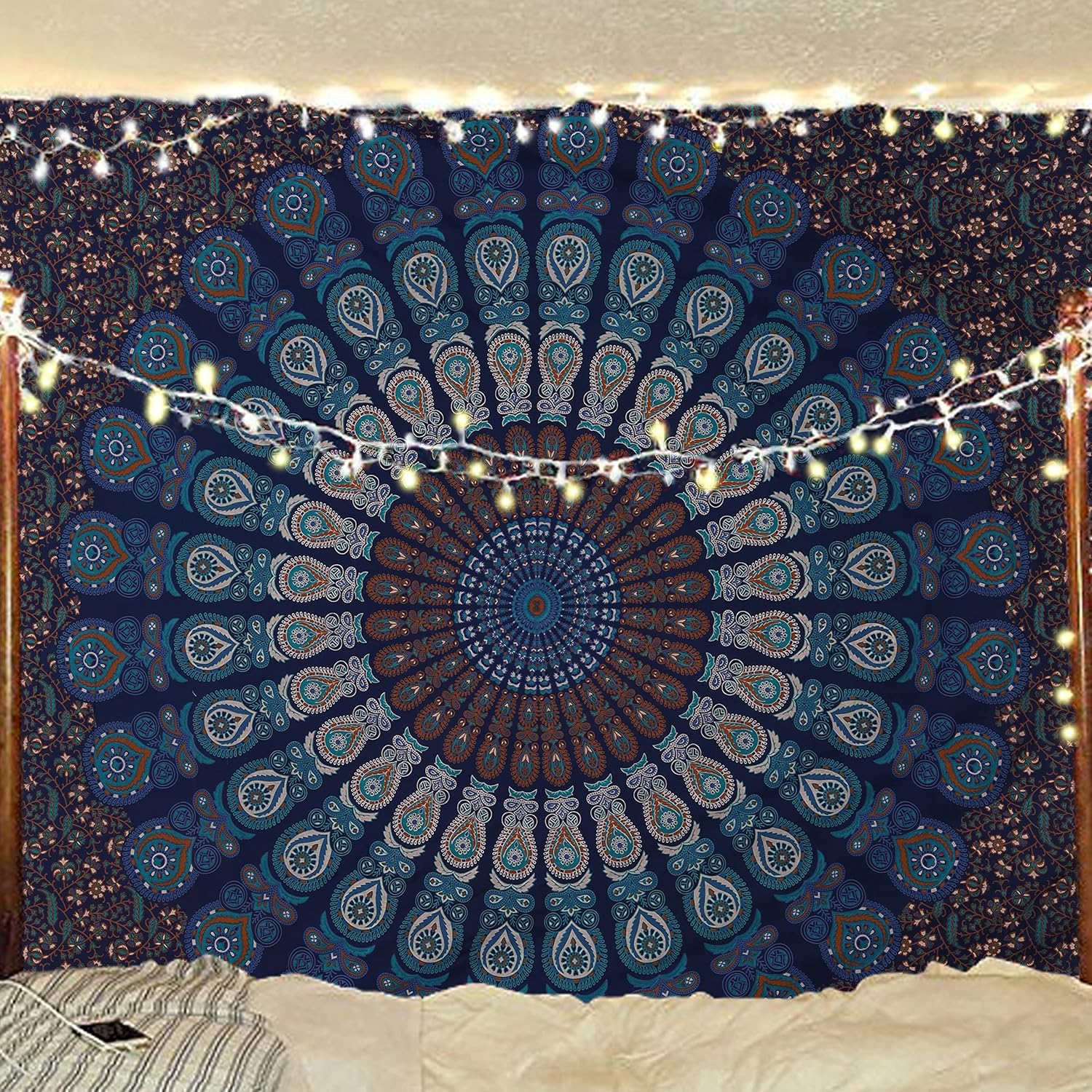 Bless International Handmade Indian hippie Bohemian Psychedelic Peacock Mandala Wall hanging