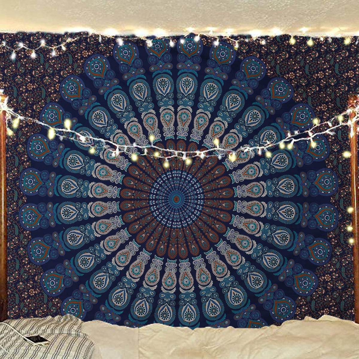 Bless International Handmade Indian hippie Bohemian Psychedelic Peacock Mandala Wall hanging
