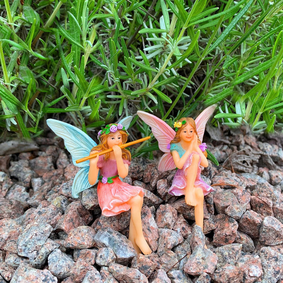 Mood Lab Fairy Garden - Miniature Fairies Figurines - Sitting Girls Set of 2 pcs - for Outdoor or